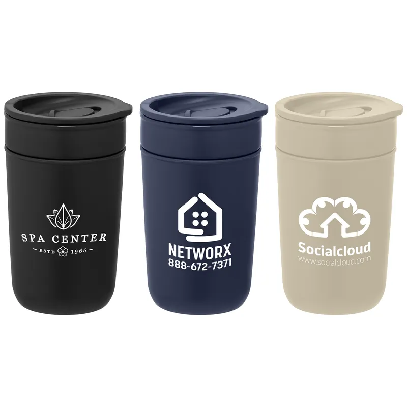 12 oz Ceramic Tumbler with Recycled Plastic Exterior & Lid
