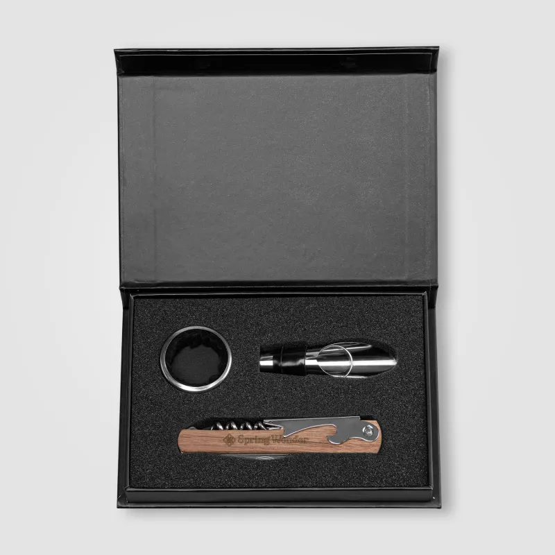 Essex Stainless Steel & Wood Wine Accessory Gift Set - 3 Pcs view 2