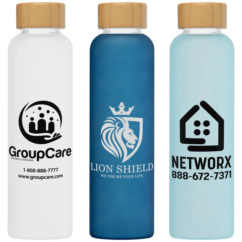 20 oz Frosted Glass Bottle with Bamboo Lid view 5
